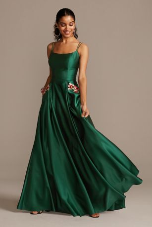 Satin Double Strap Gown with Floral ...